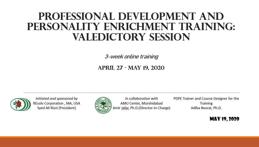 Professional development and personality enrichment online training at Aligarh Muslim University (AMU) center, Murshidabad, West Bengal: An evaluation by students