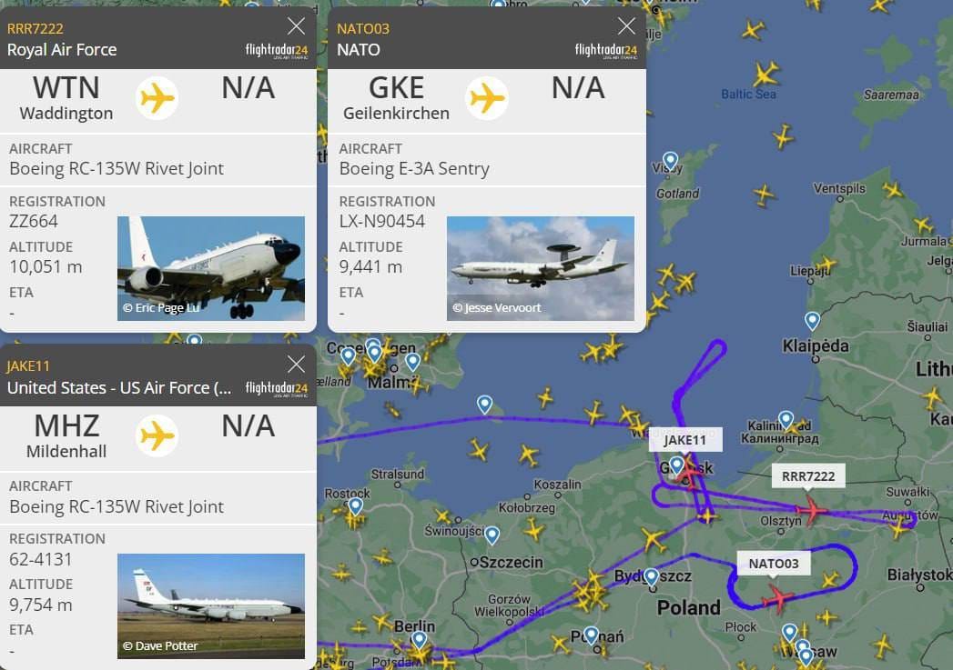 Increased activity of NATO reconnaissance aircraft observed near the borders of Russia and Belarus
