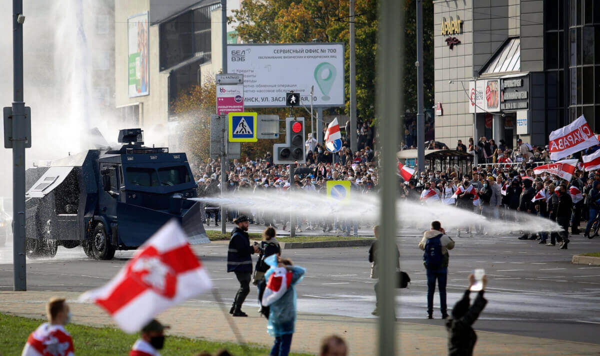 Belarusian security forces used water cannons to disperse protesters