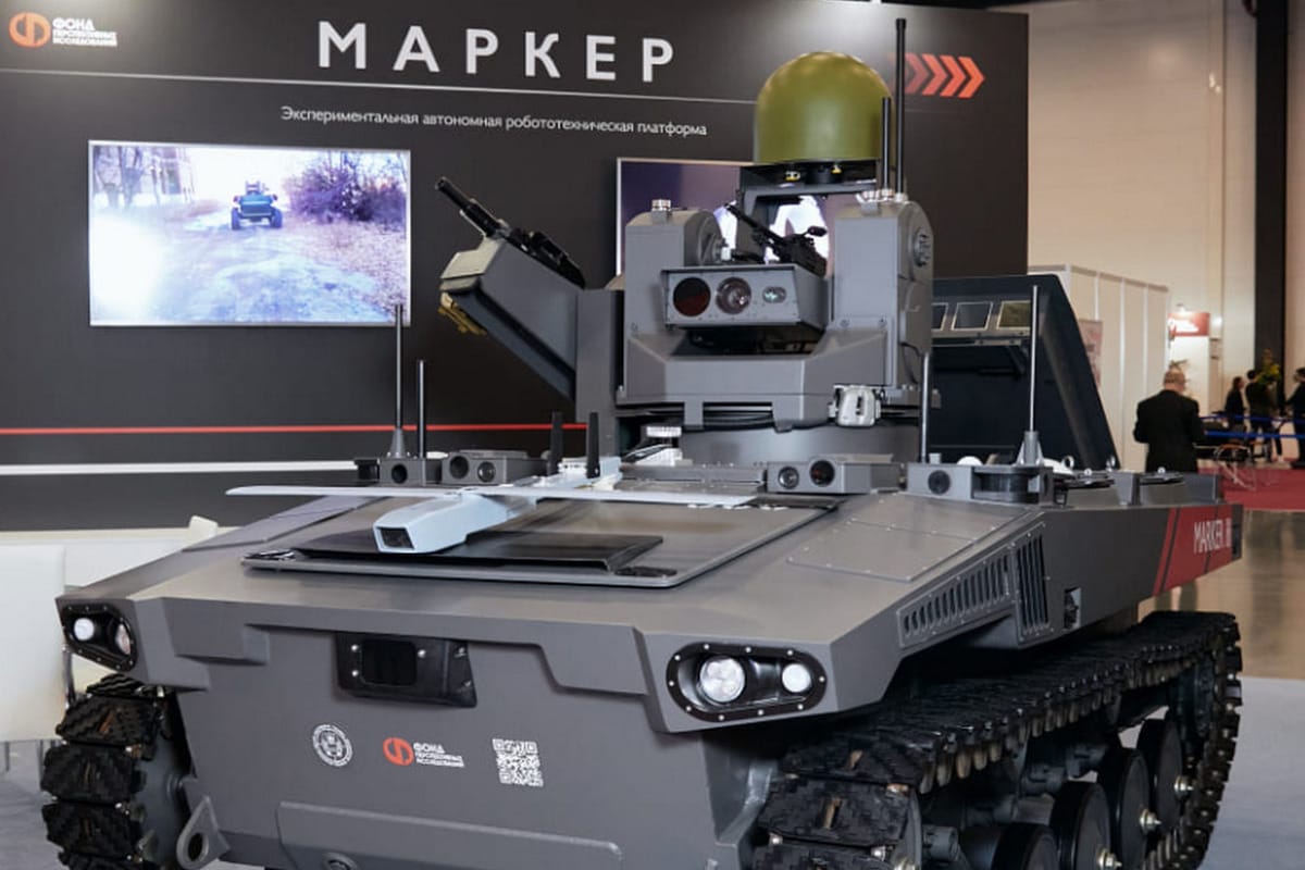 The Russian robot "Marker" was equipped with a suicide drone "BAS-80"