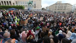 Protests in Brussels against the headscarf ban. headscarf ban, Belgium, europe, european union news, muslims islam news, muslim ladies, burqa, abaya, burka, head scarf ban. world news, breaking news, latest news; The Eastern Herald News